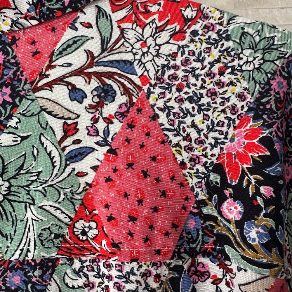 Loft Mixed Print Multicolor Patchwork Button Down… - image 5